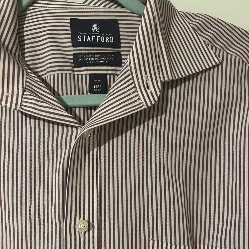 Men’s Stafford Maroon  and White Striped Button down size 16 1/2